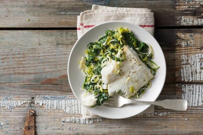 Baked Halibut with Spinach and Leeks