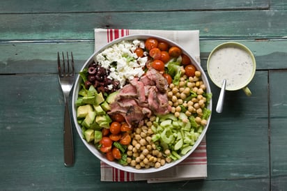 Chopped Greek Steak Salad with Yogurt-Lemon Dressing